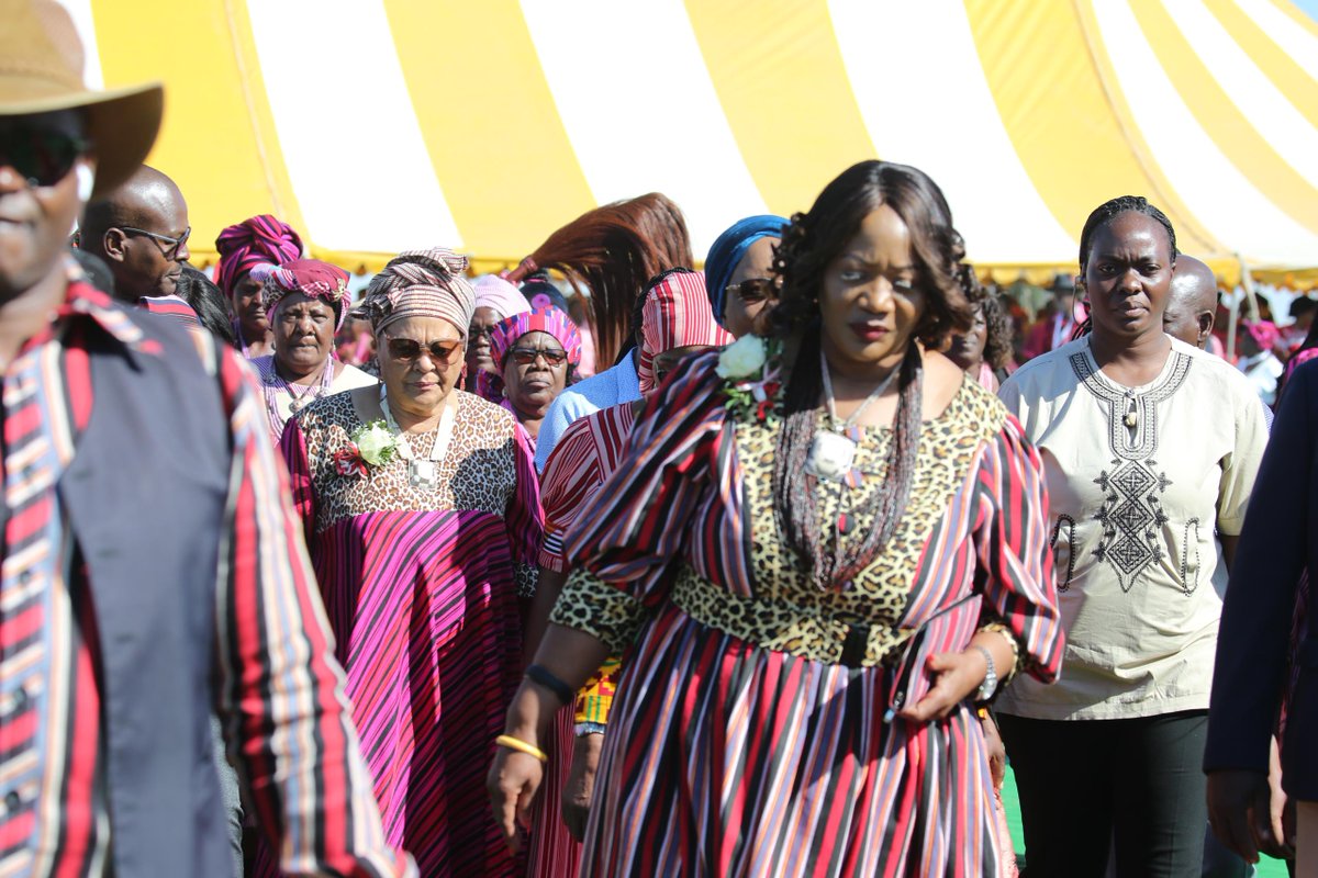 President Nangolo Mbumba, Madam Sustjie Mbumba and Vice President Netumbo Nandi-Ndaitwah at Ondonga Palace, Onambango village, Oshikoto Region, for the Omagongo Festival 2024.