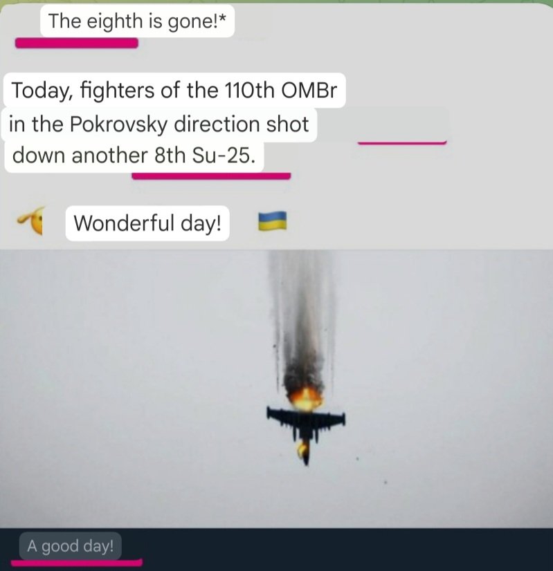 Plus 1 
110th Brigade shoot down yet another SU-25 in the Pokrovsky direction
They're on a role this unit, so 'Manpads' back on the zero line,or something else?