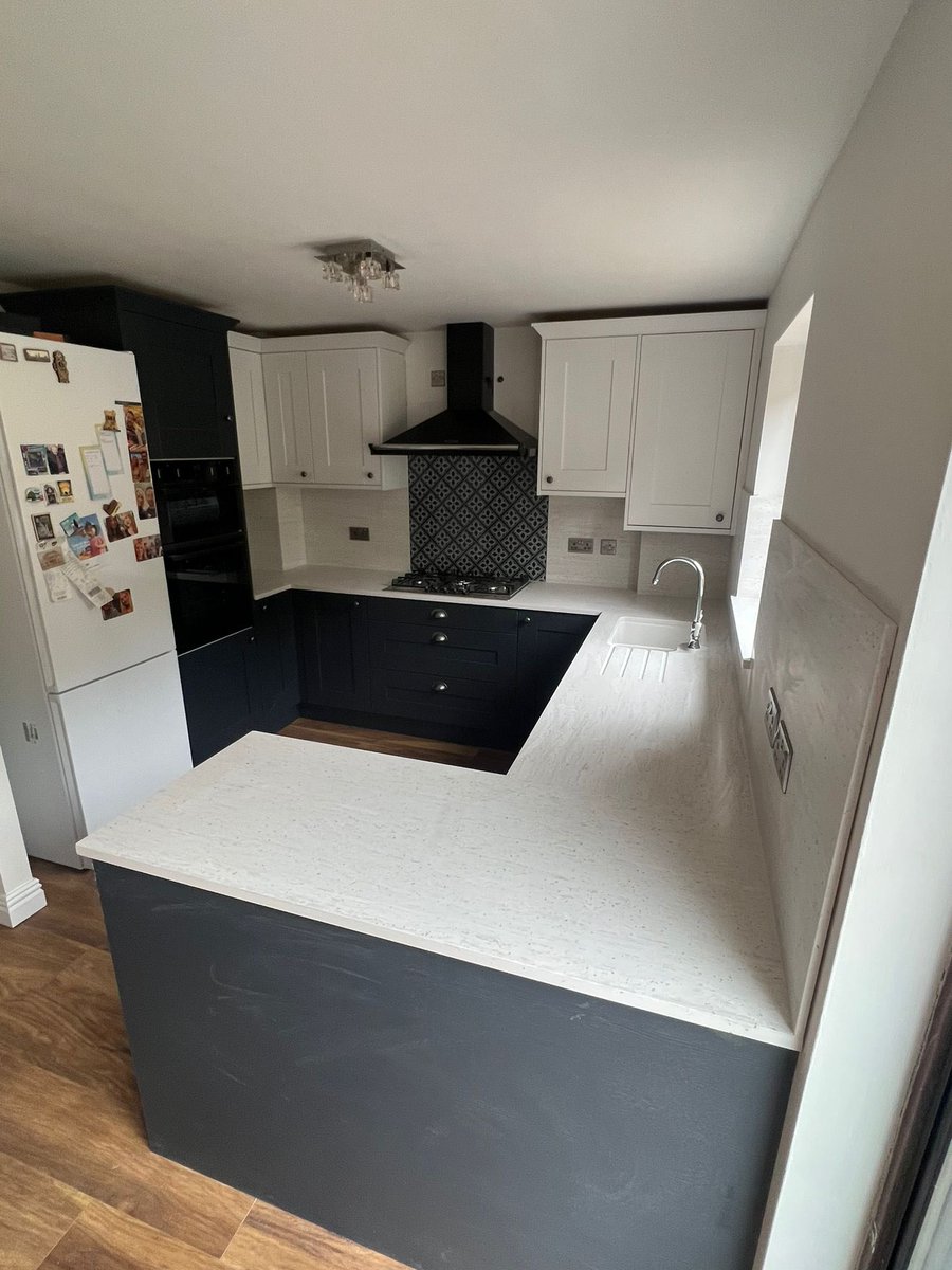 sjinstallations's tweet photo. This customer had their dream kitchen installation ruined by the fitter they kicked off the job.When we called what the fitter had done was horrendous. Took what he had fitted out salvaged what we could and reinstalled replacing what couldn’t be saved. Not all hero’s wear capes😜 https://t.co/j9NRYB6RzZ