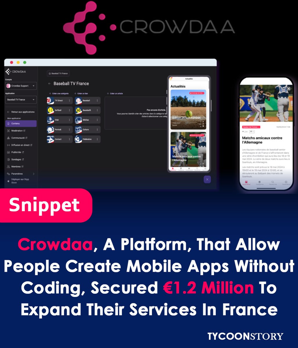 Crowdaa: Build Your App, No Code Needed
#crowdaa #appdevelopment #nocode #TechInnovation #mobileapp #empowerment #contentcreation #musicindustry #DigitalTransformation #automation #app #techstartups #seedfunding #DragAndDrop #investors @crowdaa_  
tycoonstory.com