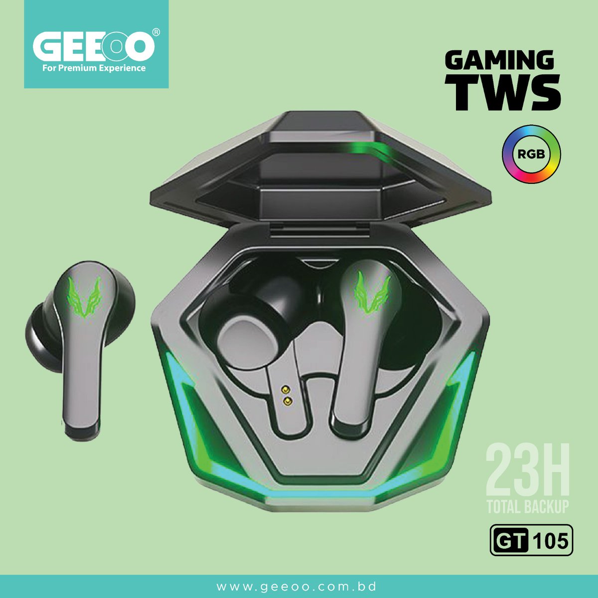 geeoo_official's tweet image. Upgrade your game with the GEEOO GT105 Gaming TWS Earbuds!
Which has features like:
• Dazzling RGB lighting
• 23-hour battery life
• Crystal-clear audio
• Extreme comfort
Don't just fight, win the game with the GEEOO GT105.
#GEEOGT105 #gamingTWS #earbuds #GamingEarbuds #Geeoo
