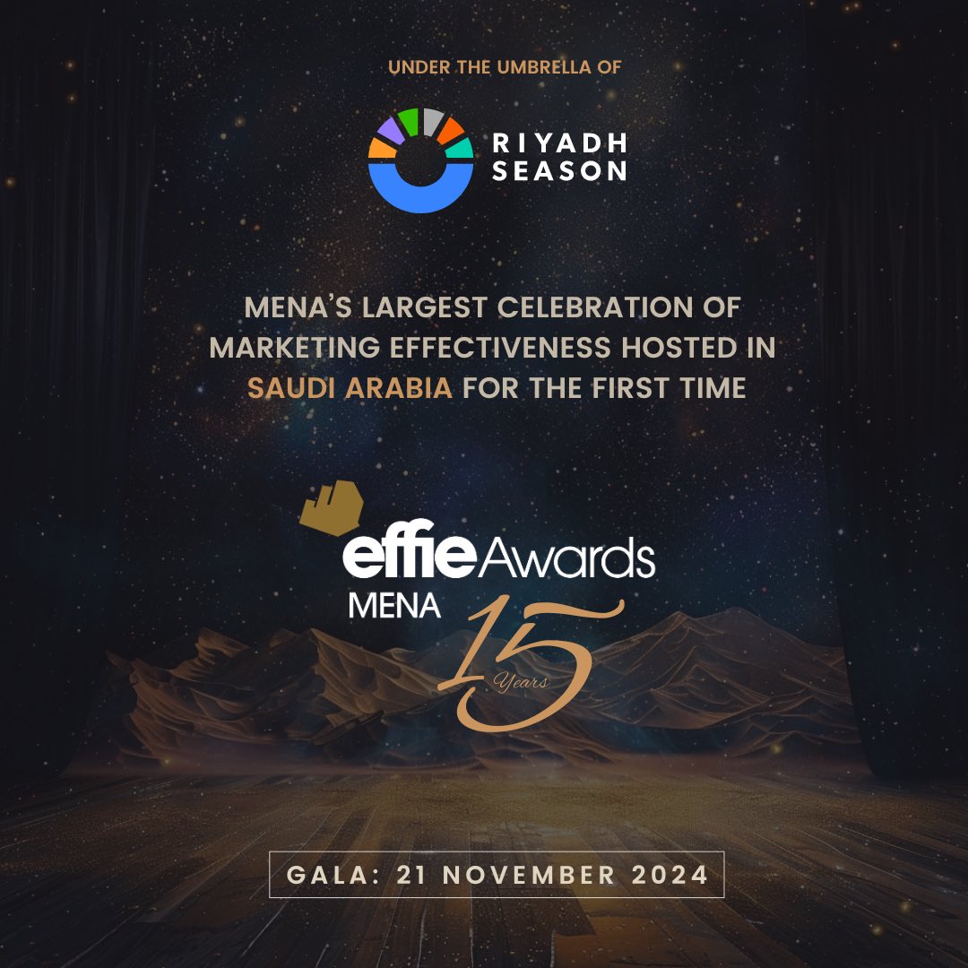 MenaEffieAwards's tweet photo. It is official! 

This year’s celebration of marketing effectiveness for MENA will be held under the umbrella of #RiyadhSeason, promising an unforgettable experience in the heart of Saudi Arabia’s vibrant capital, Riyadh. 

#MENAEffieAwards24 #Marketing #Advertising #SaudiArabia https://t.co/r1Ip54uV7v