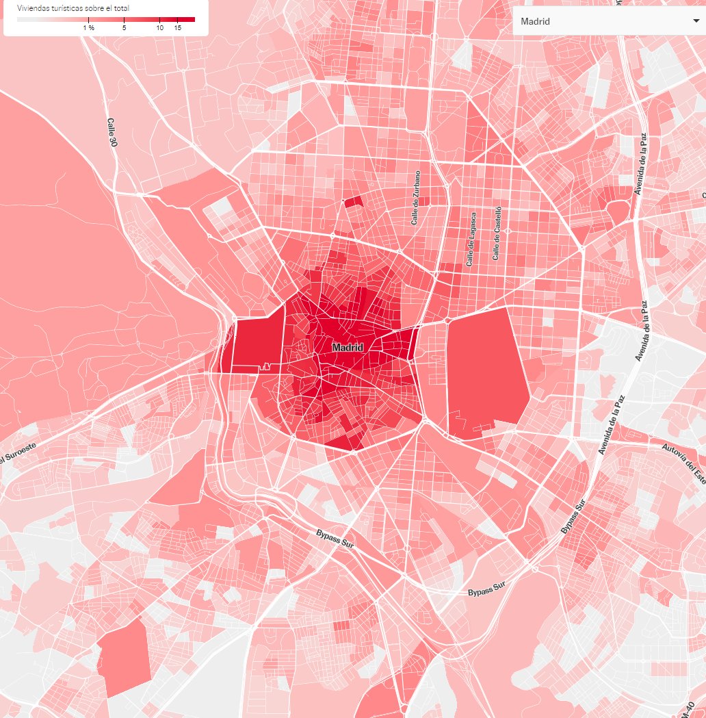 comuflauta's tweet photo. ¿Qué porcentaje  de viviendas turísticas hay en tu barrio?

Hay  barrios en Madrid que pasan el 25%

En Málaga hay barrios que superan el 70% https://t.co/sKXZriBzZR
