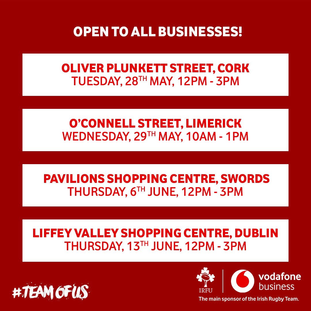 We’re hosting a series of V-Hub sessions in selected Vodafone stores over the coming weeks 💻 Attendees who book and complete a free follow up digital advice call will also have the chance to win tickets to the Ireland VS New Zealand game in Autumn 🏉 #YourBusinessCan #TeamOfUs