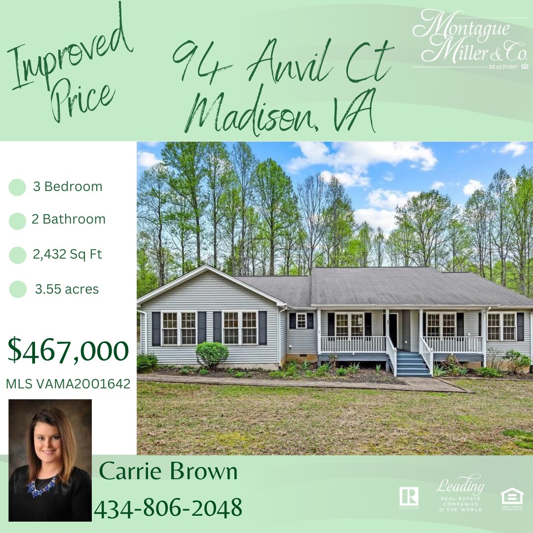 Check out the newly improved price on a gorgeous home in Madison County.

For more pictures, click the link 1l.ink/83FVRZL
For more information call Carrie at 434-806-2048

#pricereduction #priceimproved #madisonva #madisonvarealestate #houseforsale