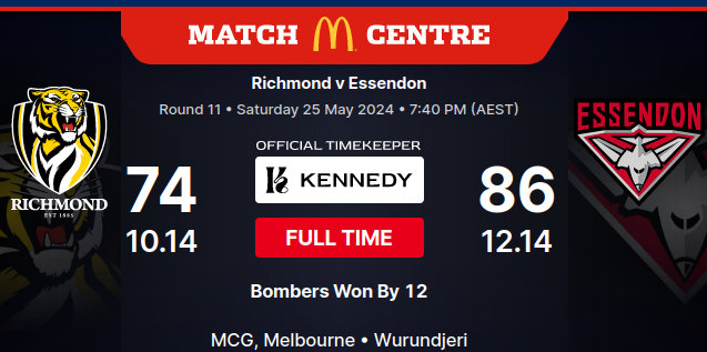 History was completely against Essendon tonight. Over the last 9 years, they've only won one Dreamtime at the 'G matches against Richmond. Tonight, history is re-written as the Bombers score a nail-biting 12 point win against the Dreamtime powerhouse Richmond. #AFLTigersDons
