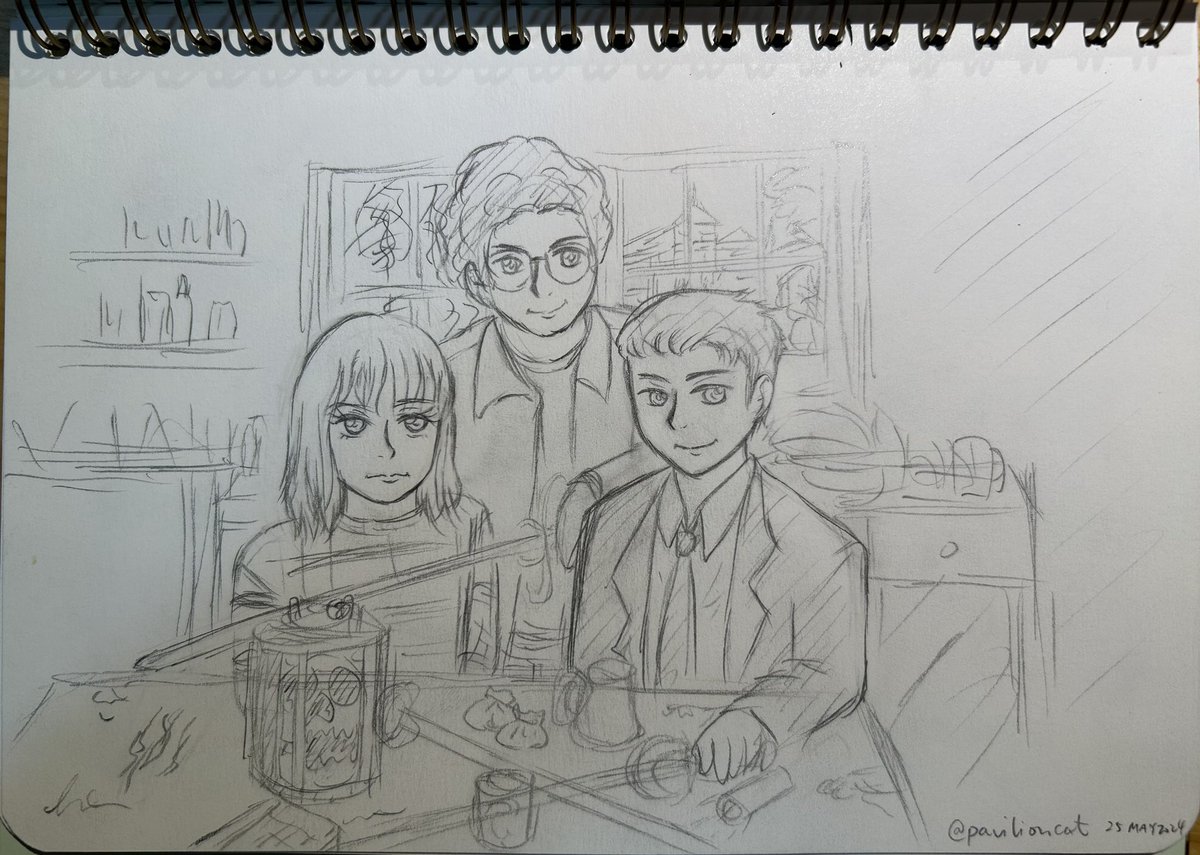 Promotional photo redraw~ Might or might not colour it… #lockwoodandco #lucycarlyle #anthonylockwood #georgekarim
