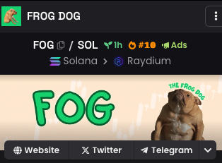 1100+ HOLDERS

$1M+ VOL

DEX TRENDING #10

1HR OLD ITS A MFING FROG DOG $FOG

dexscreener.com/solana/33U7KWk…