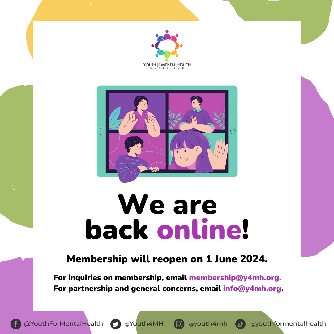 youth4mh's tweet photo. WE ARE BACK ONLINE! 👋

Samahan kami sa ika-unang araw ng Hunyo para sa DAMAYAN!

Kita-kits sa susunod na Sabado (1 June) at pag-usapan natin ang ating mga emosyon, beh 🫶✨

#Y4MH #MoveForMentalHealth #HelpIsHere #Damayan https://t.co/t2zrxhqnll