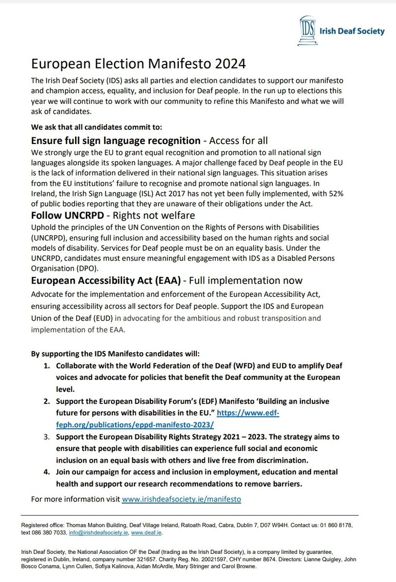 Orla Grehan (@grehango) on Twitter photo I'm from Blackrock & I work for the Irish Deaf Society in Cabra. See attached manifesto by <a href="/IrishDeafSoc/">Irish Deaf Society</a> asking all parties & election candidates to support our #manifesto & champion #access, #equality & #inclusion for #Deafpeople.
#EUElection
<a href="/PhilipDwyer_MOI/">Philip Dwyer</a> @IrelandFirst23 I'm from Blackrock & I work for the Irish Deaf Society in Cabra. See attached manifesto by <a href="/IrishDeafSoc/">Irish Deaf Society</a> asking all parties & election candidates to support our #manifesto & champion #access, #equality & #inclusion for #Deafpeople.
#EUElection
<a href="/PhilipDwyer_MOI/">Philip Dwyer</a> @IrelandFirst23