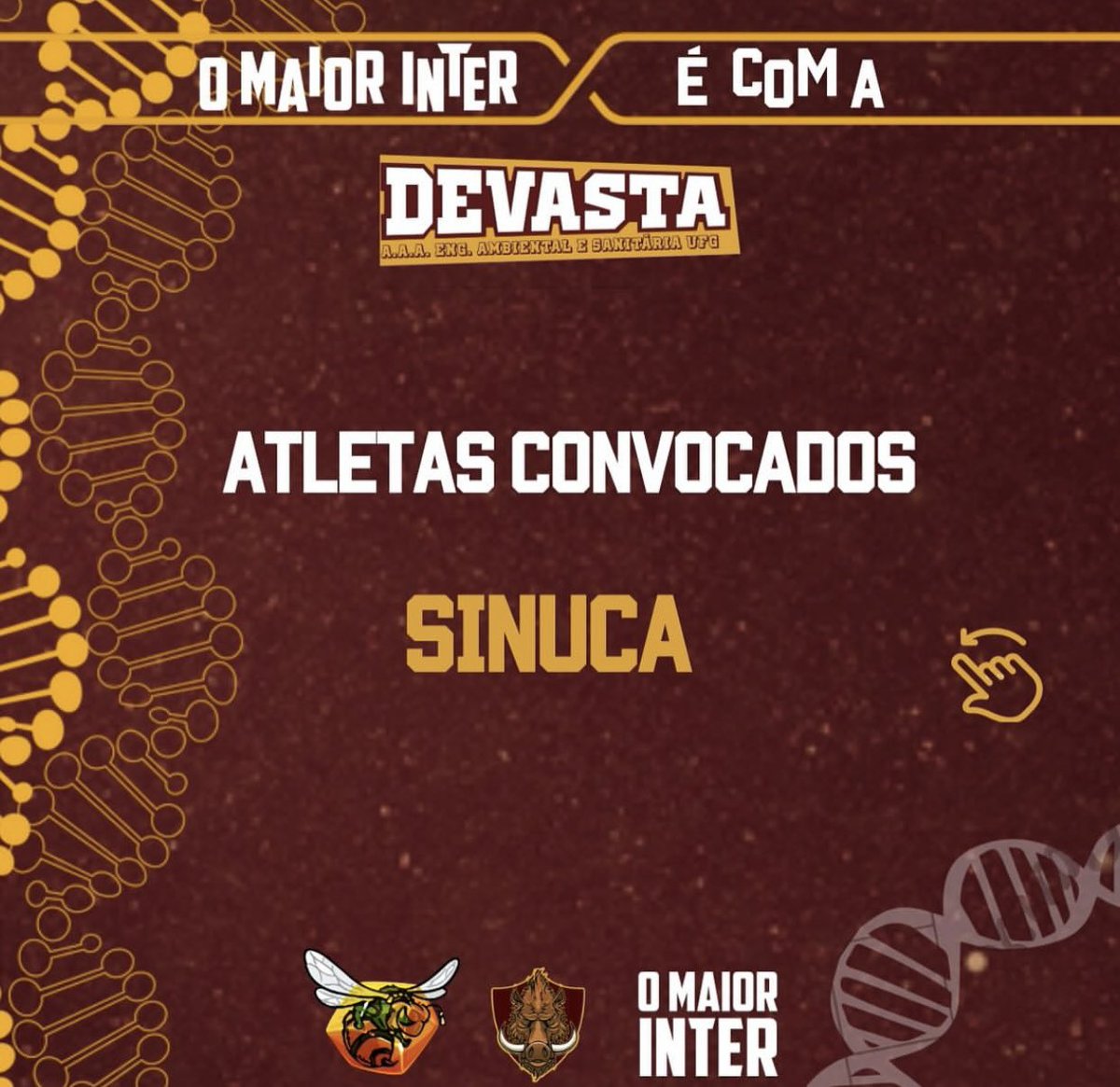 devastaufg's tweet photo. Venham conferir os nossos atletas convocados para a sinuca no Maior Inter!!! 🐗❤️💛 
#omaiorinter #devasta https://t.co/w7hZR7FCC4