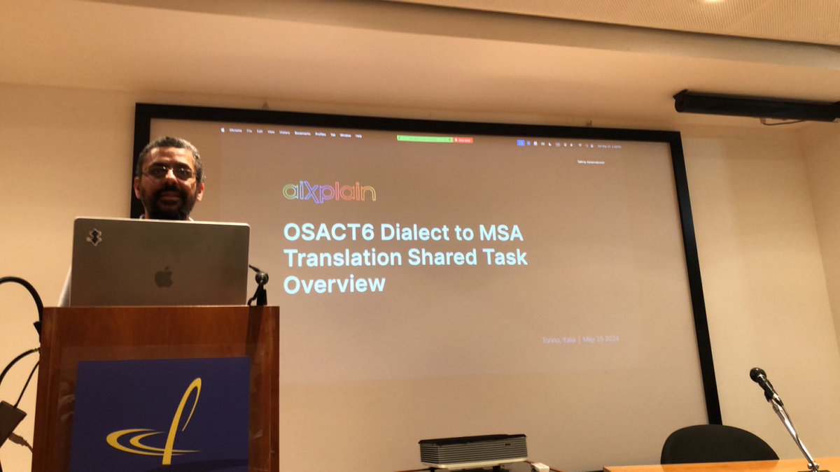 osact_workshop's tweet photo. OSACT6 Shared task Dialect to MSA Translation Shared Task Overview presented by Kareem Darwish

#LRECCOLING2024
#OSACT2024
#ArabicNLP https://t.co/d04Kjptq4q