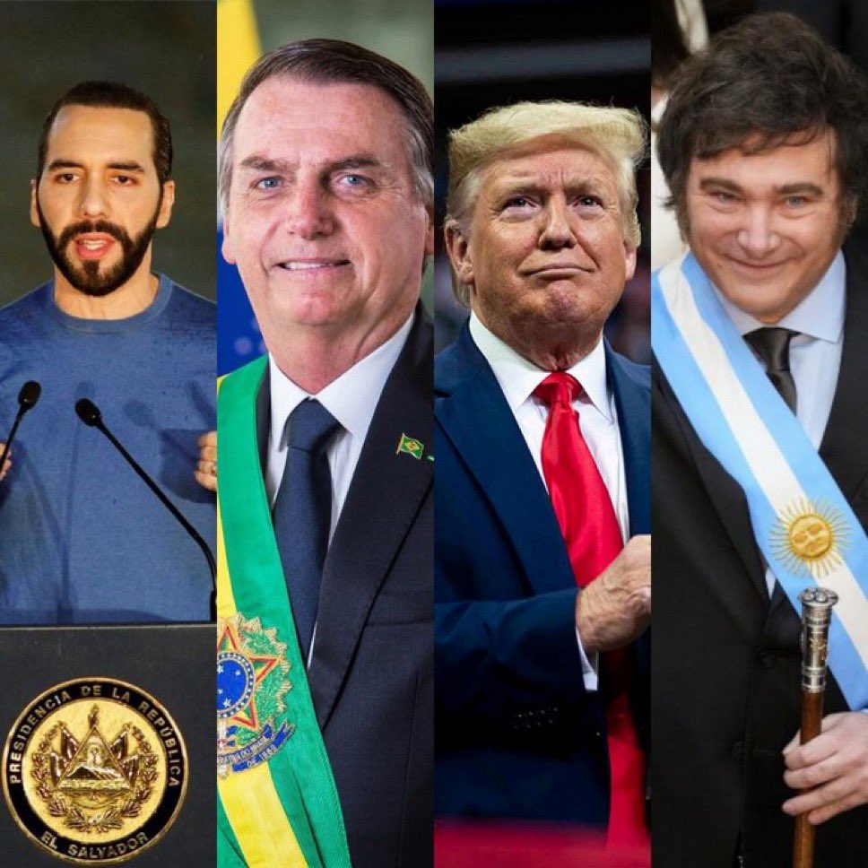 ¿Apoyas a estos tremendos patriotas?

🇺🇸 Donald Trump 
🇸🇻 Nayib Bukele 
🇦🇷 Javier Milei 
🇧🇷 Jair Bolsonaro

¡Déjame un ME GUSTA ❤️ y RT si estás con ellos!