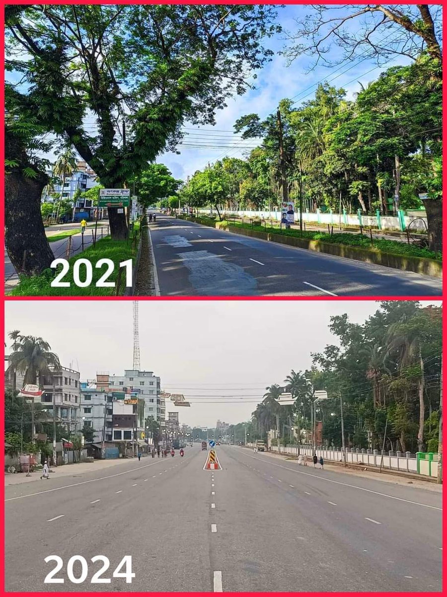 এটা বরিশালের সি এন্ড বি রোড, উপরের ছবিটা ২০২১ এ তোলা। এই রোডটা শহরের ভিতর থেকে ঢাকা টু কুয়াকাটা মহাসড়কের সাথে সংযুক্ত। খুব সুন্দরভাবে প্লানড করা ছিল। চার লেনের রাস্তা ছিল, যার মাঝখানের দুই লেন মহাসড়ক হিসেবে ব্যবহৃত হত আর দুই দিকের দুই লেন শহরের গাড়ি চ facebook.com/share/p/CX6DQh…
