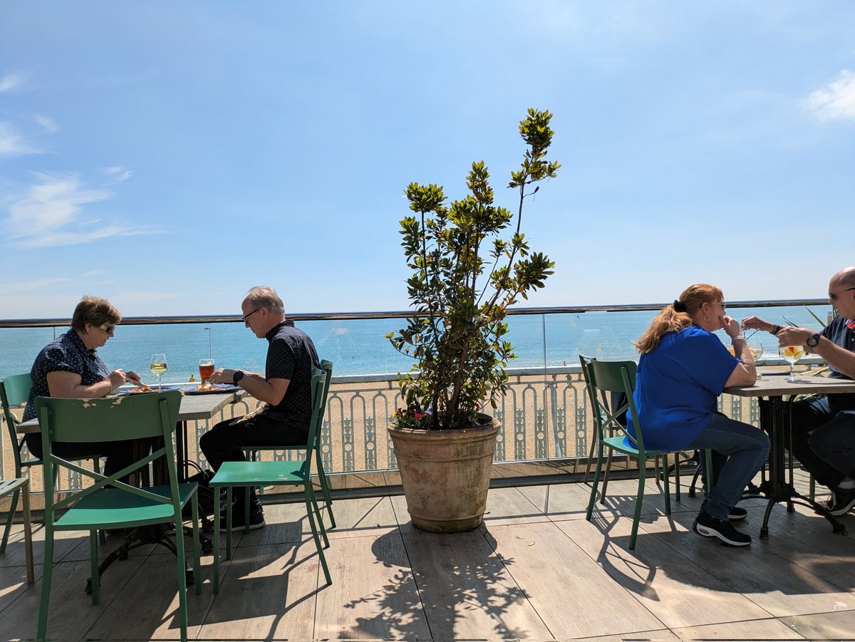 StymieSi's tweet photo. Royal Victoria Pavillion, Ramsgate. The real RVP. So massive, I didn't notice it last time I was here! @SirQuinno gets the drinks in before we arrive, top Burnley slop. #Pubman Hot balcony, worn carpet, sea view, gotta be impressed. https://t.co/f8CCy46fcc