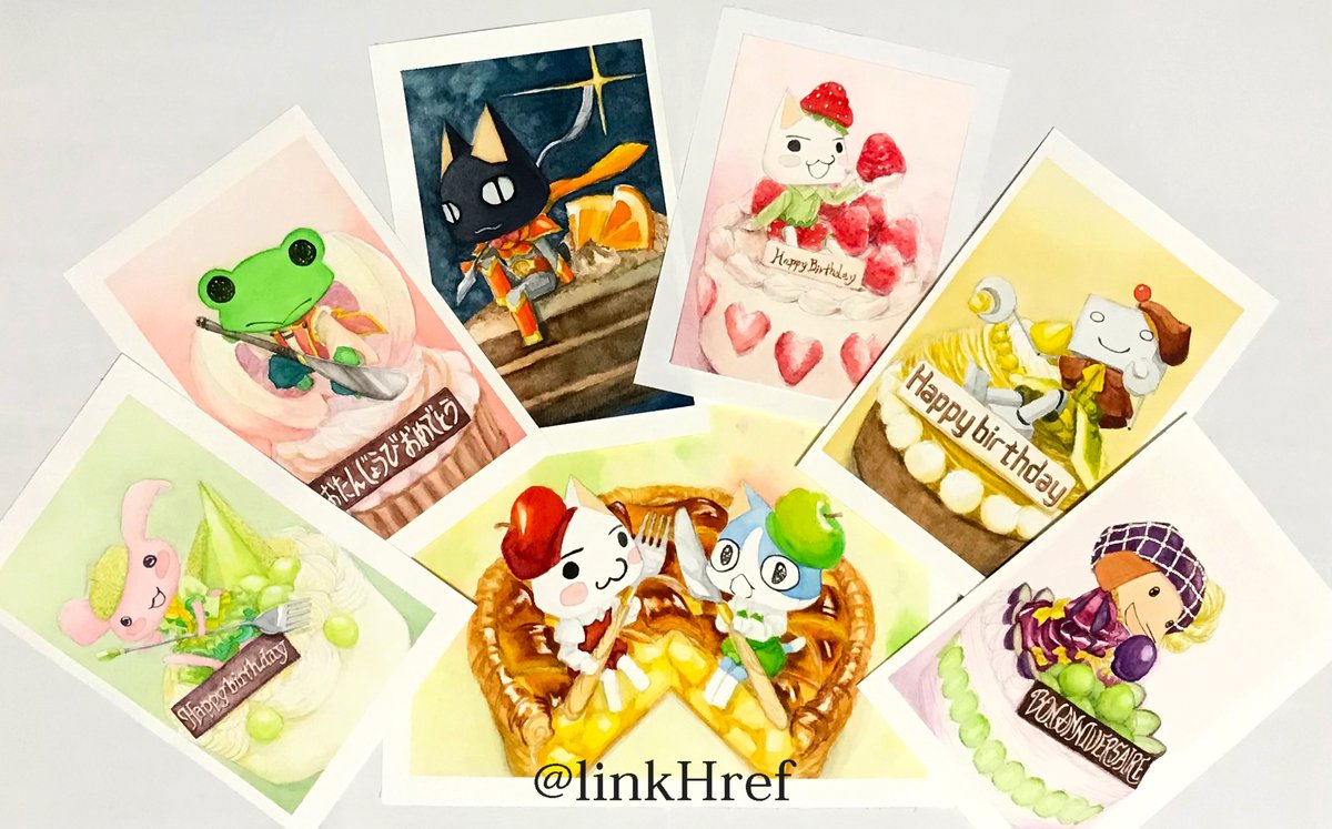 linkHref's tweet image. 2023年度のお誕生日絵を並べて撮影しました。
食べ物を美味しそうに描くのが大変でした。
トロ達の衣装を考えるのが楽しかったです😊
#どこでもいっしょ