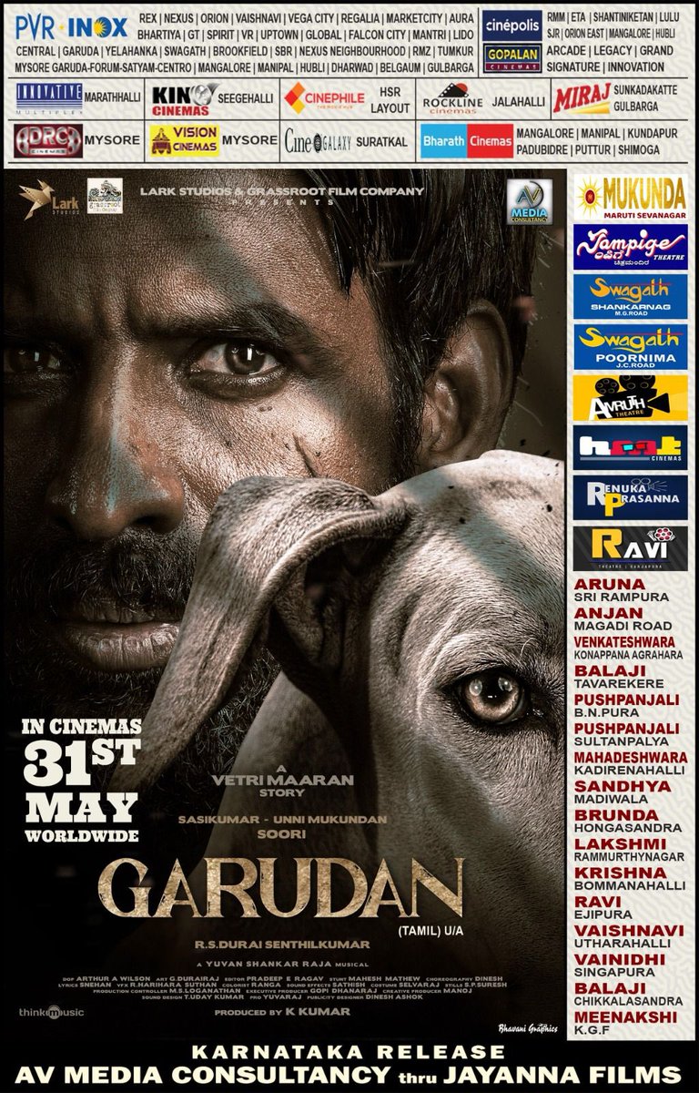 #Garudan - BIGGEST release for @sooriofficial in Karnataka by @venkatavmedia 🔥 Get ready for the showdown on 31st May!