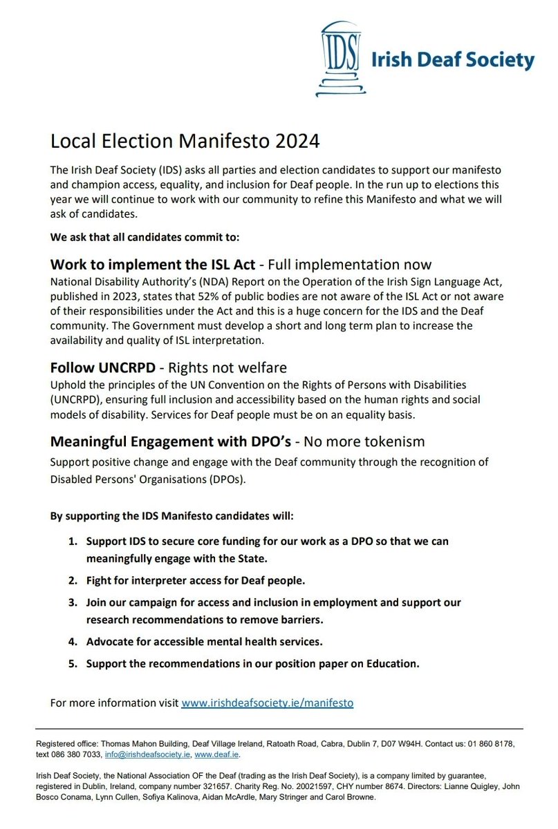 Orla Grehan (@grehango) on Twitter photo I'm from Blackrock & I work for the Irish Deaf Society in Cabra. See attached manifesto by <a href="/IrishDeafSoc/">Irish Deaf Society</a> asking all parties & election candidates to support our #manifesto & champion #access, #equality & #inclusion for #Deafpeople.
#localElection
<a href="/fiannafailparty/">Fianna Fáil</a> <a href="/JustinMoylan/">Cllr. Justin Moylan</a> I'm from Blackrock & I work for the Irish Deaf Society in Cabra. See attached manifesto by <a href="/IrishDeafSoc/">Irish Deaf Society</a> asking all parties & election candidates to support our #manifesto & champion #access, #equality & #inclusion for #Deafpeople.
#localElection
<a href="/fiannafailparty/">Fianna Fáil</a> <a href="/JustinMoylan/">Cllr. Justin Moylan</a>