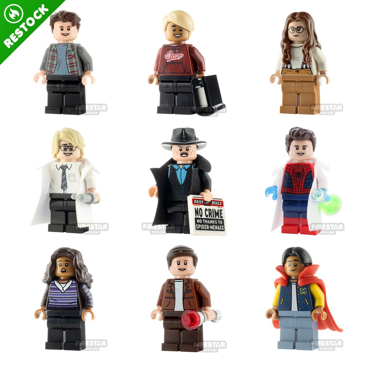 Grow your 'Forgotten Wall-Crawler' collection with these 9 newly restocked, Custom Created minifigures inspired by 'No Way Home'! Perfect for any fan, these unique additions bring the multiverse to life! 🕷️🏡

Restocked at firestartoys.com 🔥⭐️
