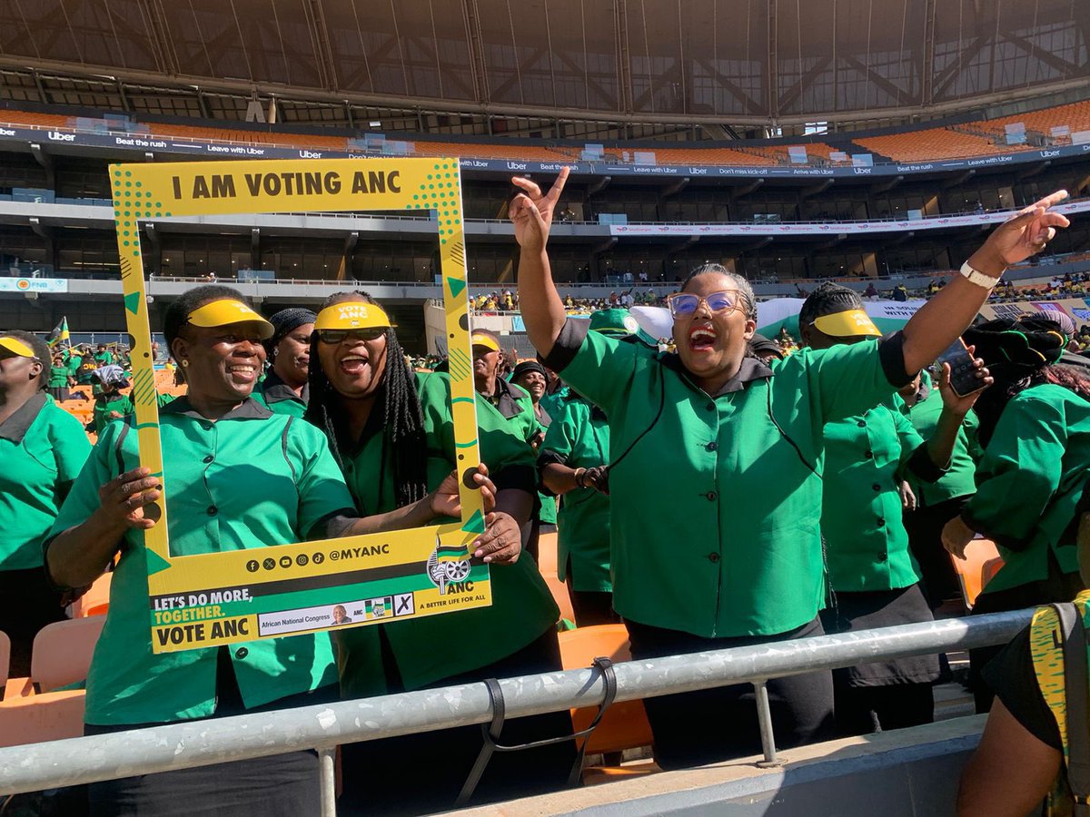ANCWLeague's tweet photo. [IN PICTURES] ANC at the #SiyanqobaRally at FNB Stadium. 

#VoteANC2024
#LetsDoMoreTogether
#Siyanqoba https://t.co/Q3wvkeIWNv