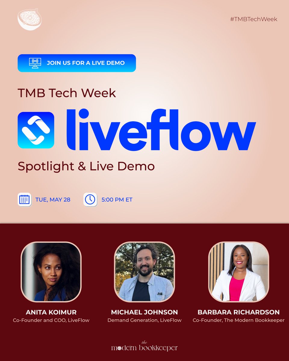 modernbookkeepr's tweet image. Ready to level up? Join our #TMBTechWeek: Spotlight on @LiveFlow_io, May 28, 5 PM ET. Learn from @AnitaKoimur, @MichaelJohnsonH, and @brichtweets while enjoying a live demo.

Get signed up today: events.teams.microsoft.com/event/752ffa82…

#BusinessTools #LiveFlow #TMB