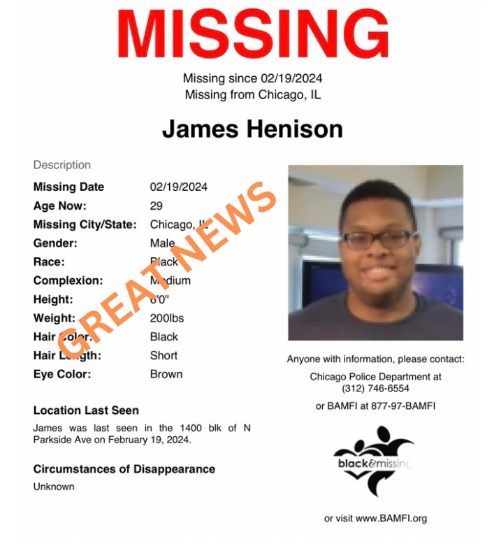 GREAT NEWS To Start The Day… Last night, we were alerted by the family of James Henison that James was located, safe. Additional information not provided. Thank you all so much for sharing his profile. 🧡