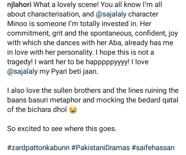 I will never get tired of saying that it makes me all sappy everytime Nadia ji praises Sajal. Behadd was that project where I first saw Sajla. So this bond of their gets me everytime. 
{ #SajalAli } { #NadiaJamil }