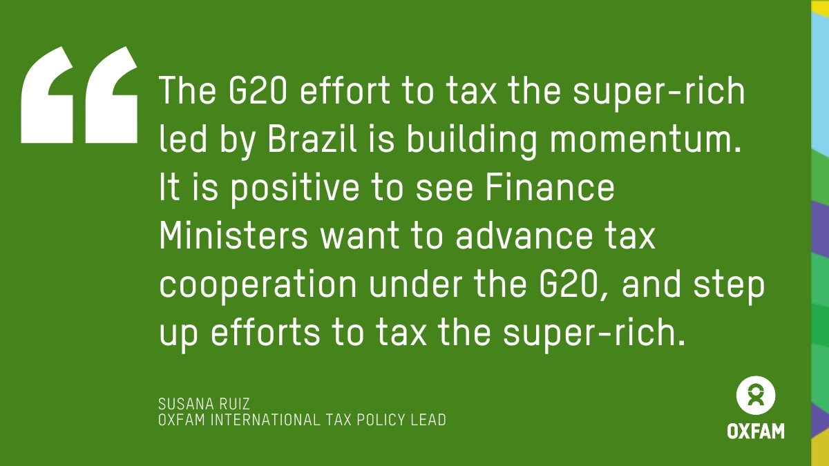 .@Oxfam reaction to the #G7 communiqué. “That conversations about taxing the super-rich are happening at the G7 and G20 is historic. A majority of people, across party lines and across countries, support proposals to fairly tax the rich,' said @SurRuiz. oxf.am/G7May2024