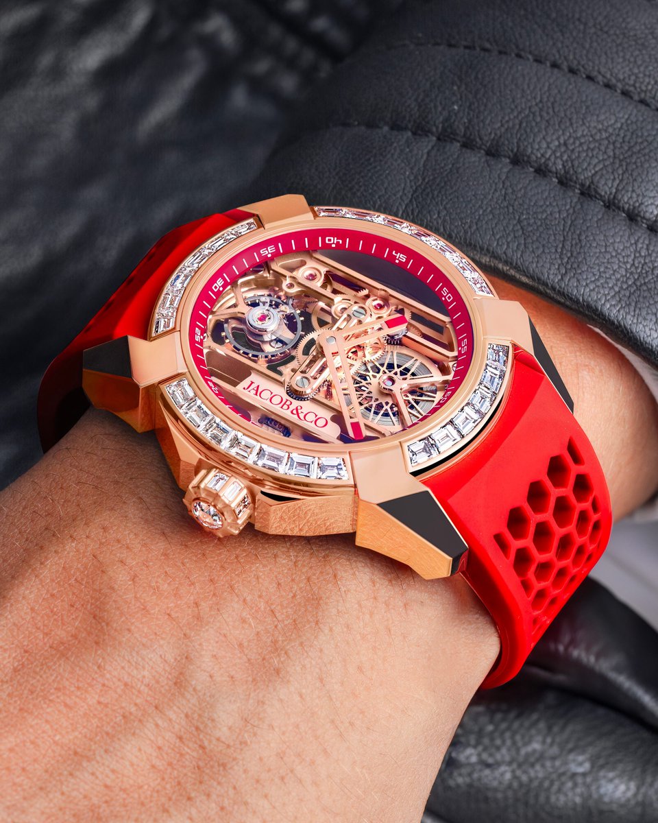_Jacobandco's tweet photo. Two worlds, united. The Epic X Baguette - Red is where haute horlogerie meets high jewelry, with a skeleton movement and a bezel full of baguette-cut white diamonds.

#Jacobandco #Inspiredbytheimpossible https://t.co/VpeyO8NDke