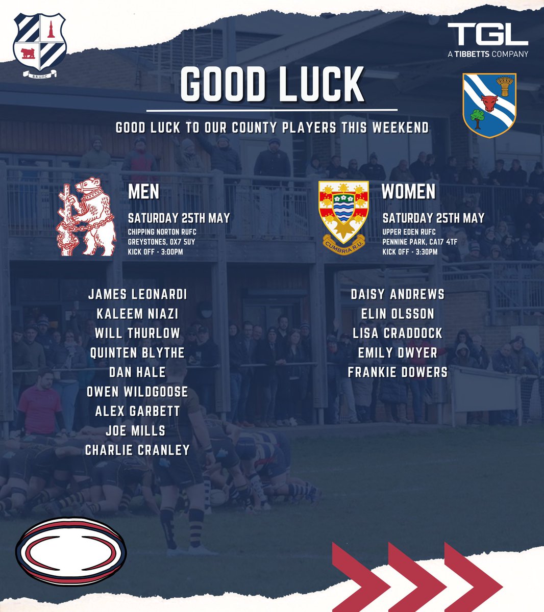 𝗚𝗢𝗢𝗗 𝗟𝗨𝗖𝗞 Good luck to our County players this weekend Oxfordshire RFU vs Warwickshire RFU Saturday 25th May Cumbria RFU vs Oxfordshire RFU Women Saturday 25th May banburyrufc.com/news/good-luck… #BanburyRUFC #Rugby #Bulls 🐂