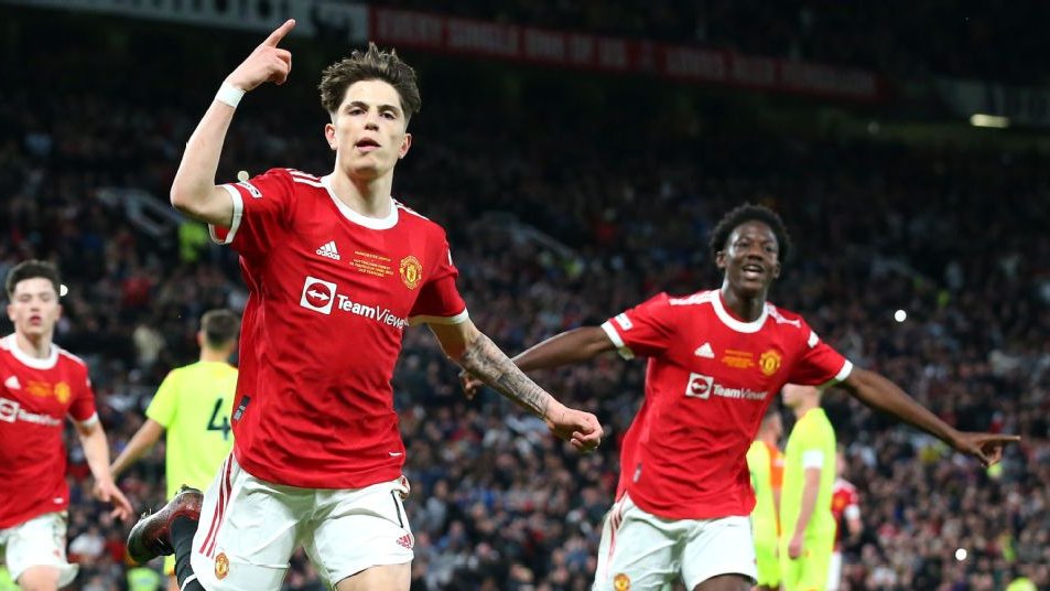 AcademyScoop's tweet photo. May 11, 2022: Alejandro Garnacho and Kobbie Mainoo start for Manchester United in the FA Youth Cup Final. 

May 25, 2024: Alejandro Garnacho and Kobbie Mainoo start for Manchester United in the FA Cup Final. https://t.co/SCIWb2gpQq