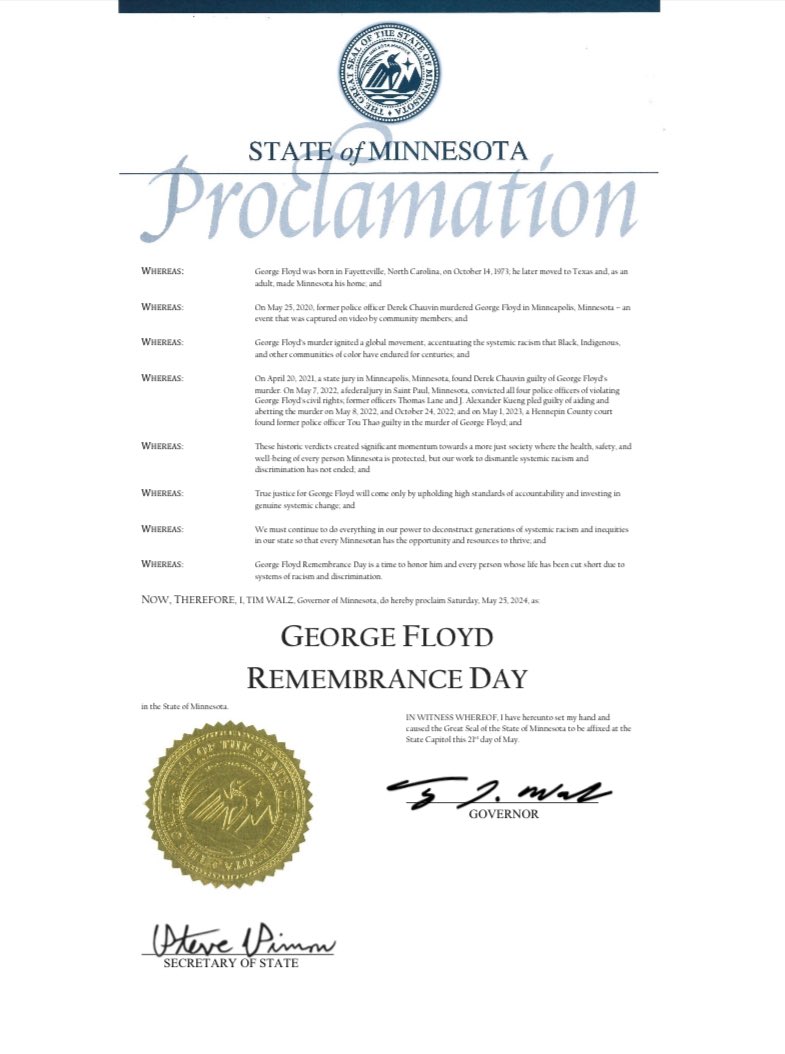 On George Floyd Remembrance Day, we honor him and every person whose life has been cut short due to systems of racism and discrimination.   My administration remains committed to deconstructing generations of systemic racism and inequities in our state.