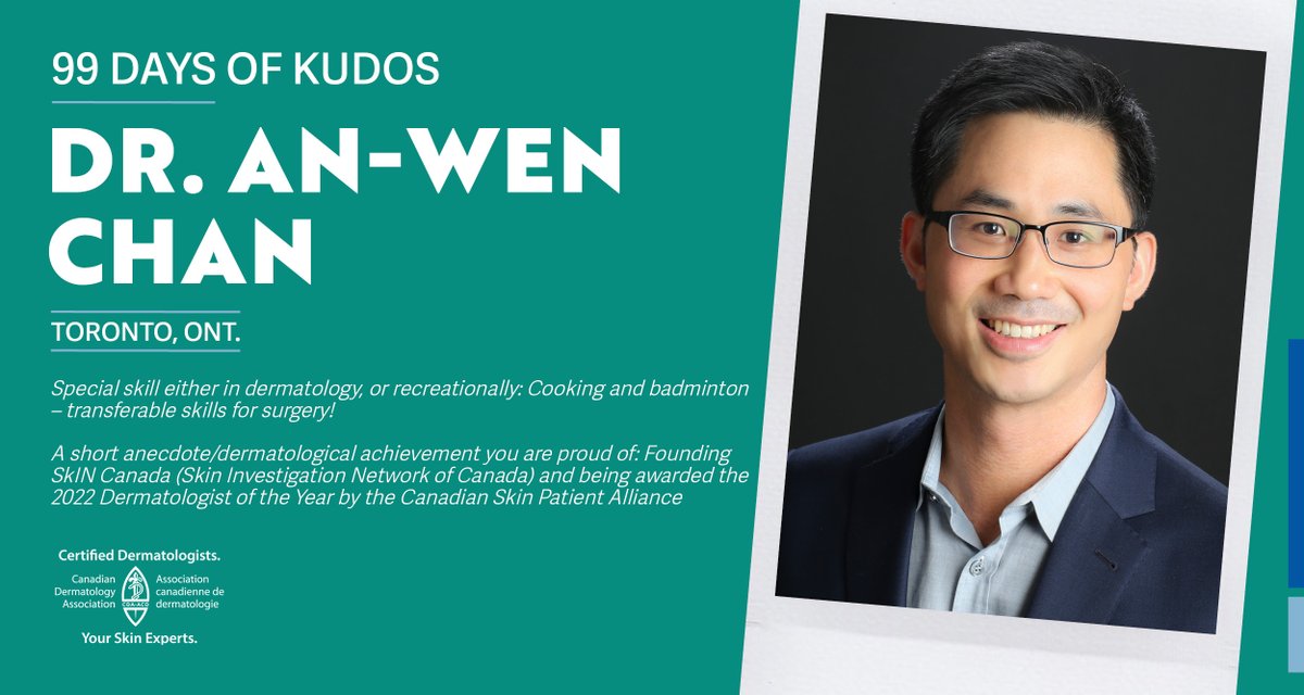 Canadian Dermatology (@cdndermatology) on Twitter photo 🎉 Kudos to Dr. An-Wen Chan, our 73rd member to be highlighted! This skillful Mohs surgeon and dermatologist at Women's College Hospital has been recognized for founding <a href="/canada_skin/">SkIN Canada</a>, where he also serves as managing director! 1/4 🎉 Kudos to Dr. An-Wen Chan, our 73rd member to be highlighted! This skillful Mohs surgeon and dermatologist at Women's College Hospital has been recognized for founding <a href="/canada_skin/">SkIN Canada</a>, where he also serves as managing director! 1/4