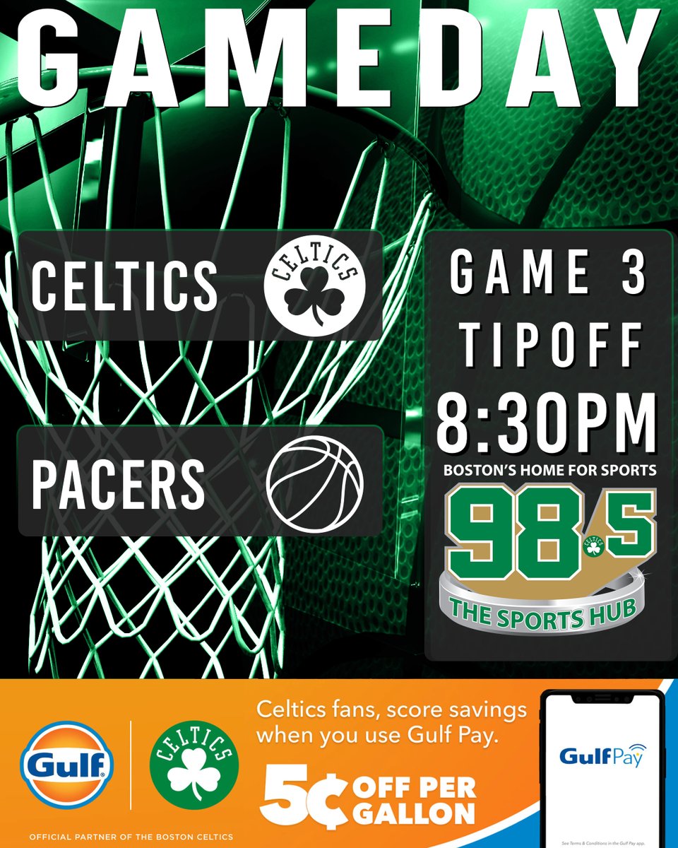 TONIGHT: The @celtics take on the #Pacers live from #Indianapolis for Game 3 of the Eastern Conference Finals. @NBA #NBA #GulfPartner @gowithgulf