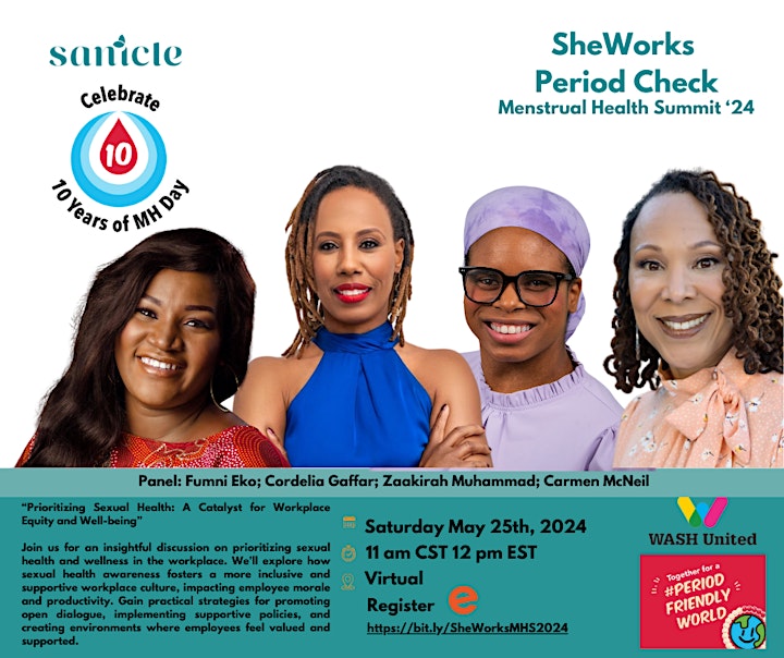 charitychaste's tweet photo. Join us on May 25th for @SANICLE_US She Works Period Check Event! Celebrate @MHDAY28MAY with us through insightful discussions, collaborative learning, and impactful connections. Let's champion menstrual health in the workplace! #MHDay2024 #SanicleUS #PeriodFriendlyWorld https://t.co/38QlITP5Oi