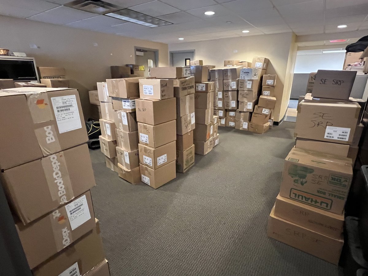 KCLibrary's tweet photo. Summer Reading starts 1 week from today! These boxes of books headed to our branches, and everyone who signs up to participate gets a free book.
All ages are invited read 5 books this summer, log them online and earn a prize. Learn more: https://t.co/Cao20gYhW2
#kcSummerReads https://t.co/q8bXd7Ged4
