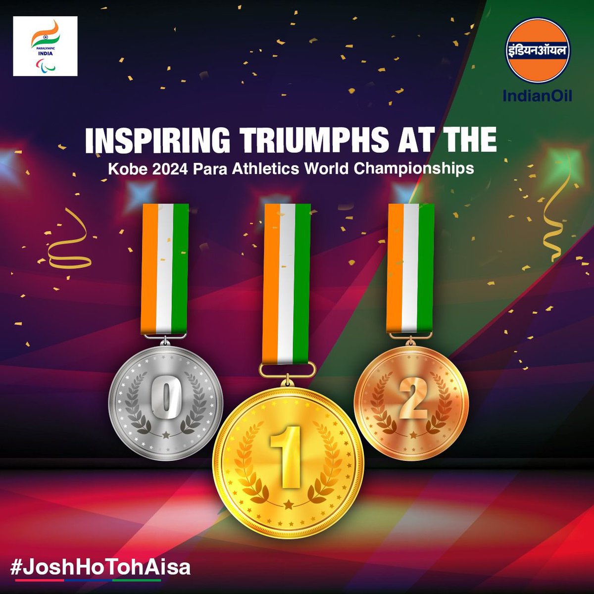 Celebrating Team India’s monumental achievement! Our champions secured 3 medals at the Kobe 2024 Para Athletics World Championships today, embodying the unwavering spirit of our para-athletes. #JoshHoTohAisa #IndianOil #ParaAthletics #Kobe2024