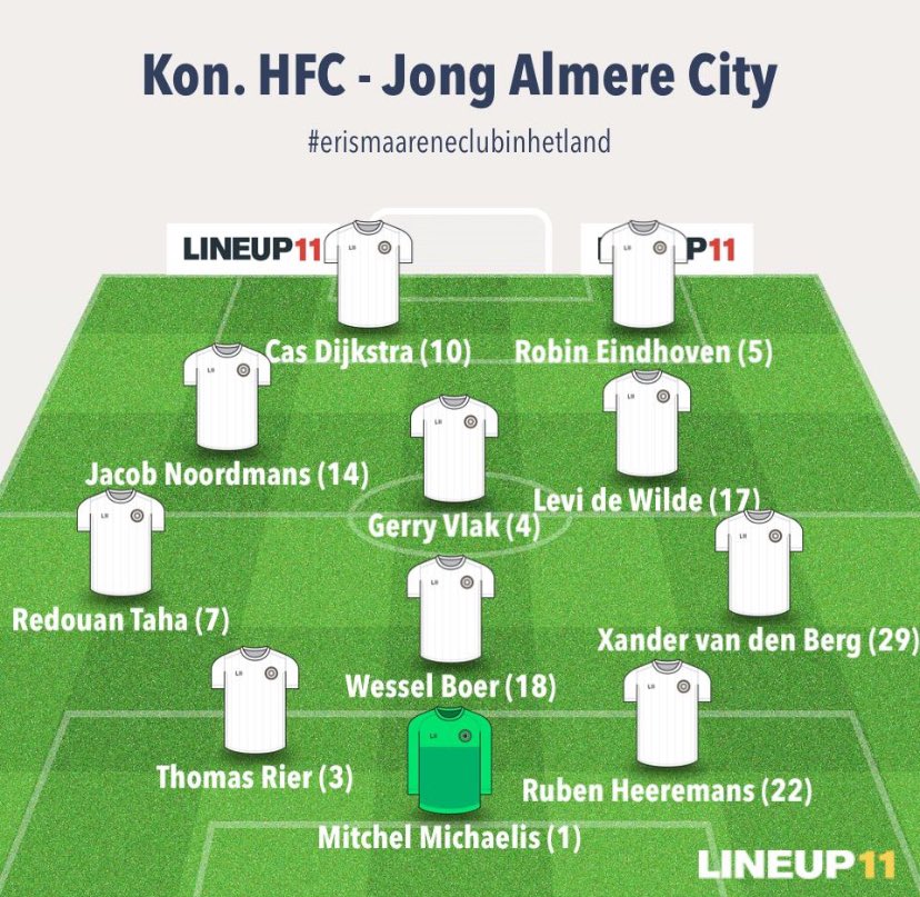 KoninklijkeHFC's tweet photo. ⚪️🔵 Na alle perikelen rondom wel of niet op het hoofdveld hierbij dan de opstellingen van beide elftallen ⬇️

#hfcjal https://t.co/9fxVqY2q2T