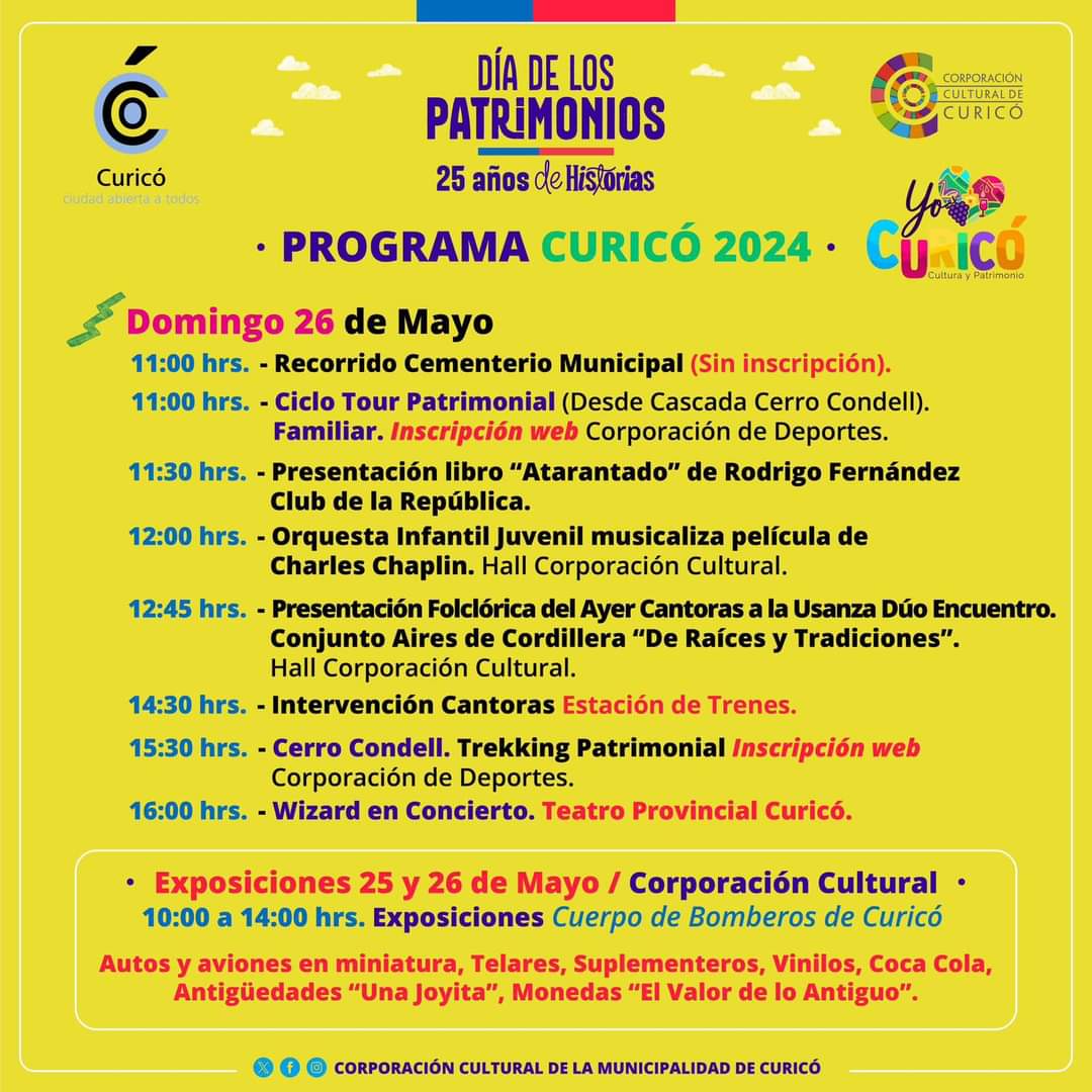 Victor_Curico's tweet photo. #PROGRAMA

Panoramas patrimoniales y culturales en #Curico durante todo el fin de semana para celebrar el día de los patrimonios en la ciudad. https://t.co/cDbd4KbQsY