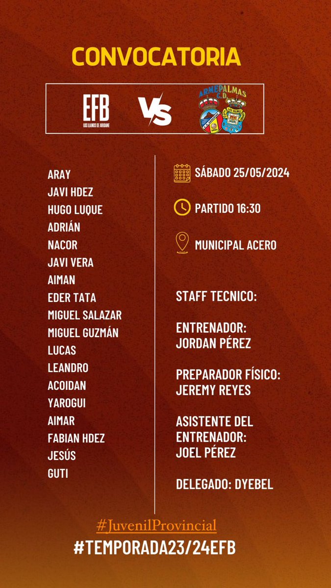 Losllanosefb's tweet photo. 🗒 𝐂𝐎𝐍𝐕𝐎𝐂𝐀𝐓𝐎𝐑𝐈𝐀 | Estos son los 1️⃣8️⃣ elegidos por Jordan Pérez para el #EFBLosLlanosAceroArmepalmas de este Sábado en el Estadio Municipal Aceró💪
 #VamosLosLlanos🧡 https://t.co/rmxSUsE5x1