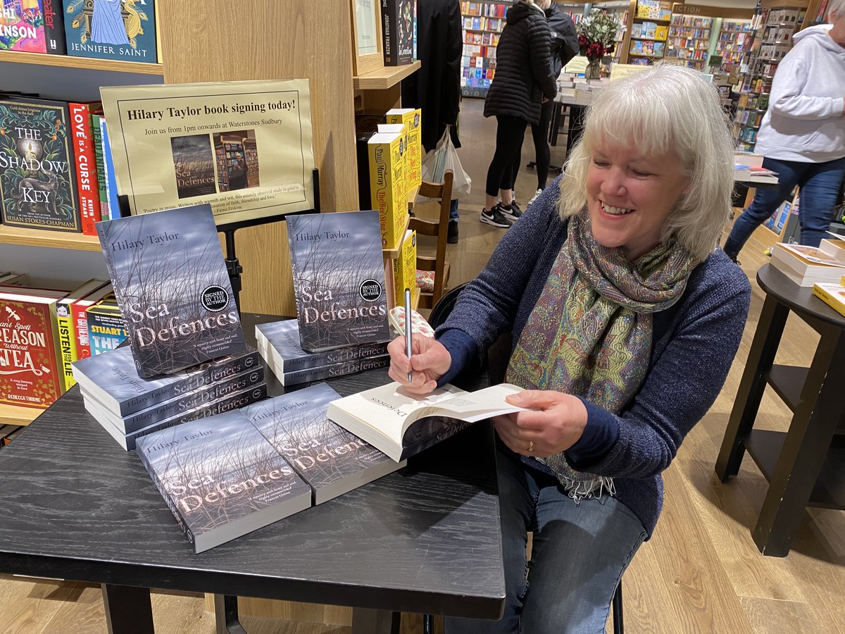 Great to see Hilary Taylor signing copies of her novel Sea Defences, shortlisted for the Paul Torday Memorial Prize, at the fine new <a href="/Waterstones/">Waterstones</a> in <a href="/TownOfSudbury/">Sudbury, Suffolk</a>, Suffolk this afternoon