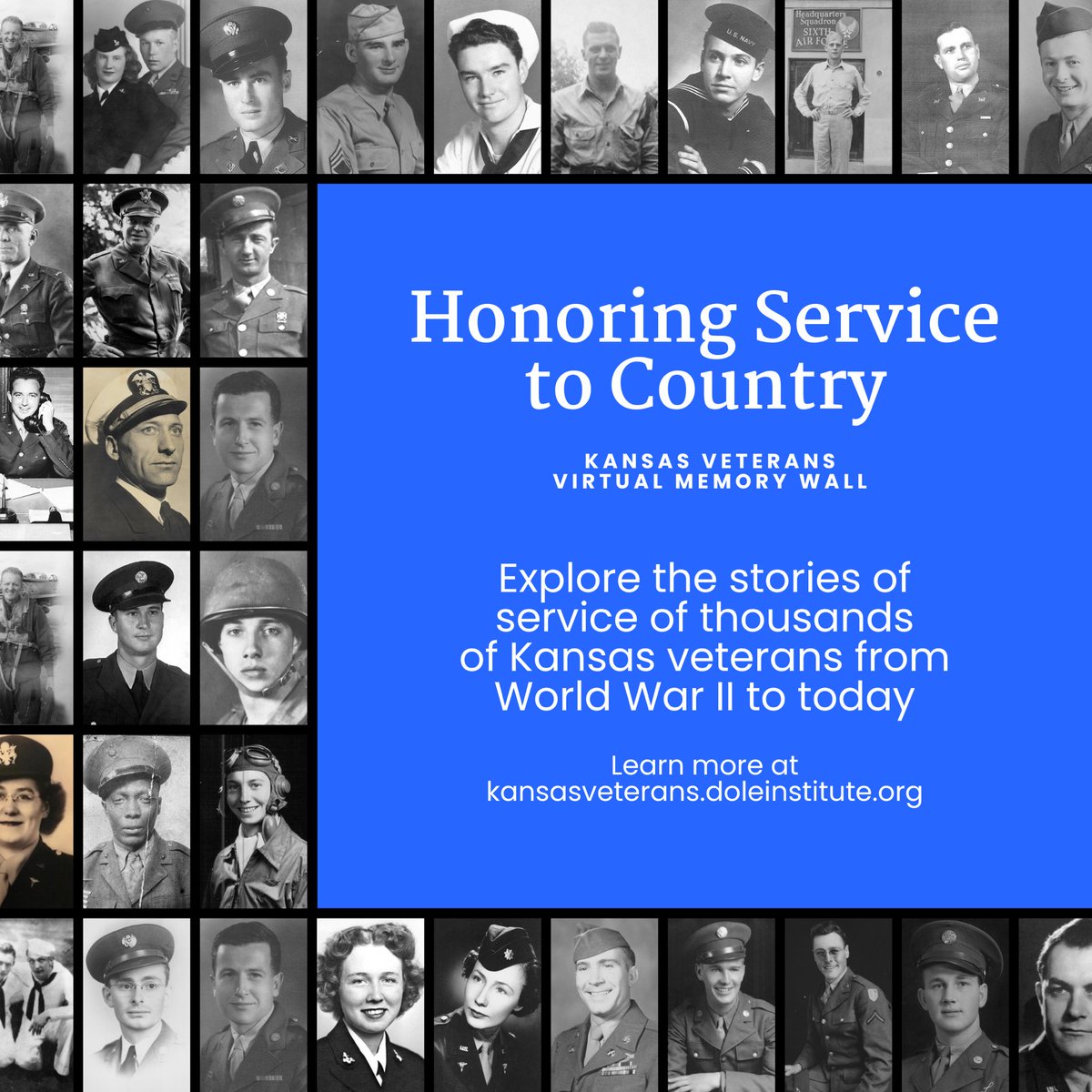 DoleInstitute's tweet image. Recognize your Kansas veteran by submitting a profile today and explore stories of service from thousands of veterans from World War II to today.

Learn more at the link in our bio.

#MemorialDay #DoleInstitute #exploreKU