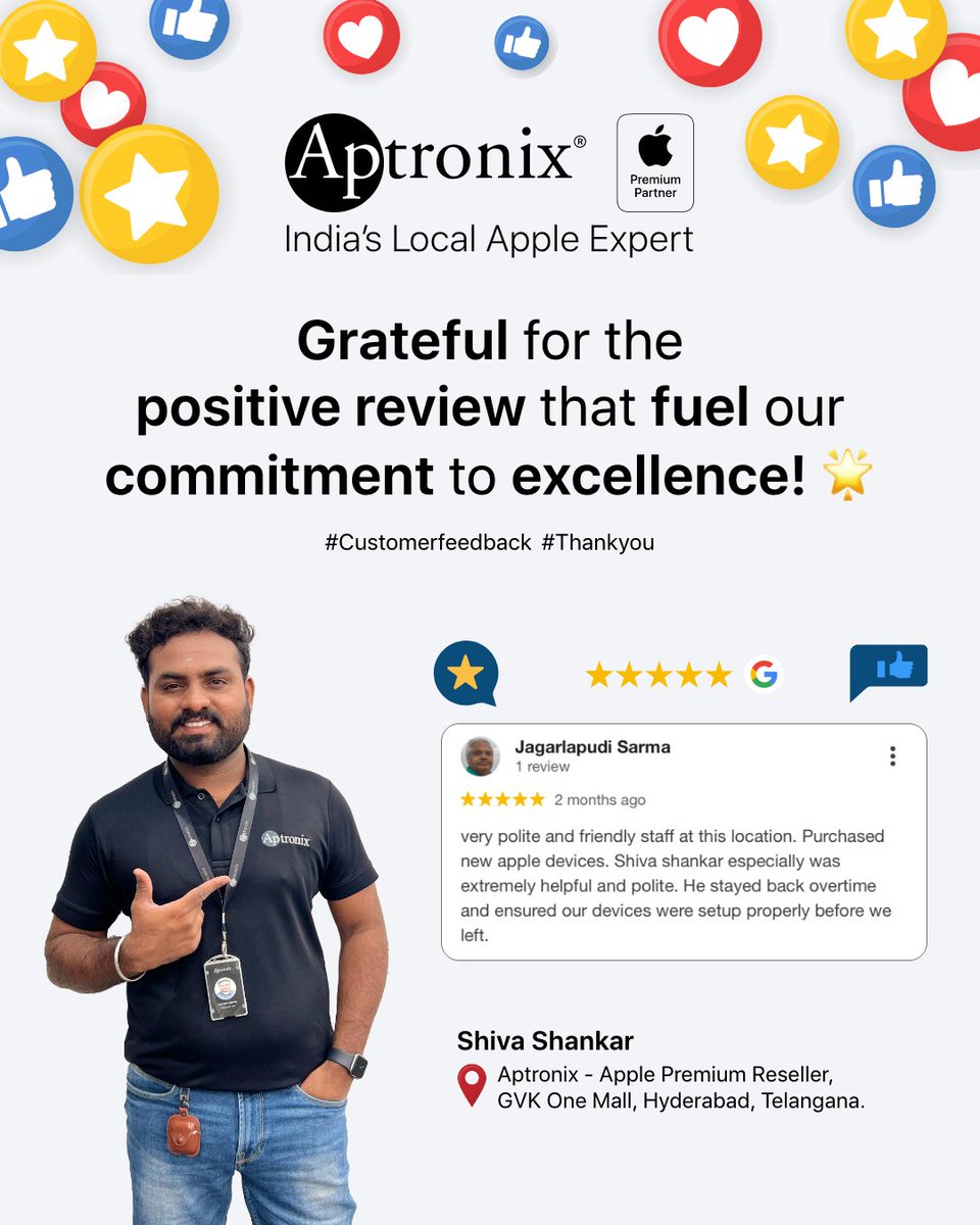 Thank you dear customers for being a part of Aptronix Family. 😍

Kudos to Mr.Siva Shankar (@sane_sivasankar) for his exceptional support. 👏🏻

Your positive feedback always pumps us up with motivation to consistently go above & beyond to keep things running smoothly.

#Aptronix