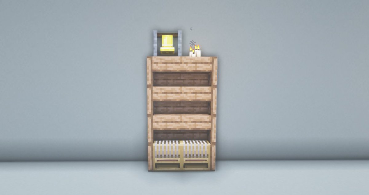 装飾メモ（シンプル木材棚①）
木材の逆さ階段を使ったシンプル棚。

#minecraft建築コミュ #Minecraft #バニラ建築学部 #マイクラ
