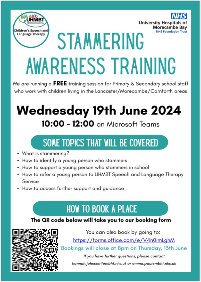 EmJoPaul's tweet photo. Calling all school staff in the Lancaster Districtβ¦.. weβre offering a FREE two-hour training on how to support a child who #stammers in school.
Want to know more? See our poster below.
π Register here: https://t.co/6yFejnLedk https://t.co/YRJZcFbzjH