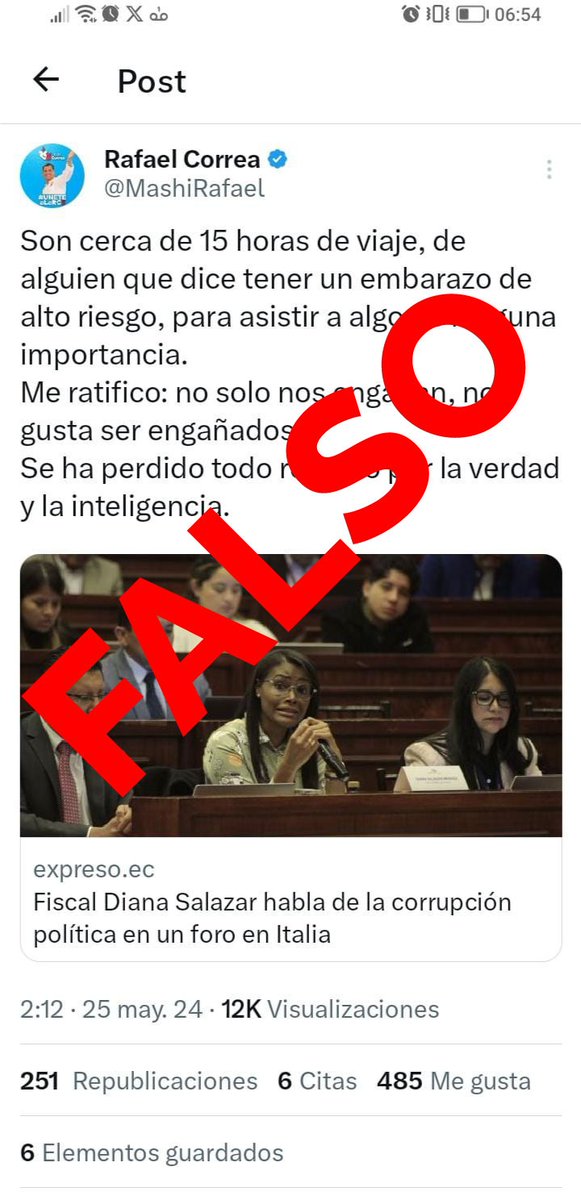 #ATENCIÓN | Como se informó ayer, la intervención de la máxima autoridad de #FiscalíaEc fue virtual, a través de un video. Esta mentira de un prófugo de la justicia, solo busca confundir, una vez más, a la opinión pública. Infórmate por los canales oficiales.