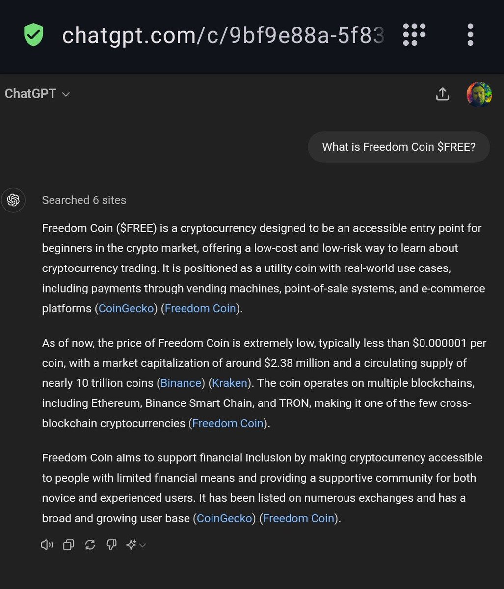 LinkedInNFT's tweet photo. Artificial intelligence knows 💯

Accessible and useful
Real world use cases
Low price, low risk
Low market cap, #x1000 potential 
A supportive community 
Wide and growing user base
Listed on a number of trusted #Crypto exchanges

Freedom Coin $FREE for #Freedom of Money 🆓🪙 https://t.co/3GAsSLwUSl