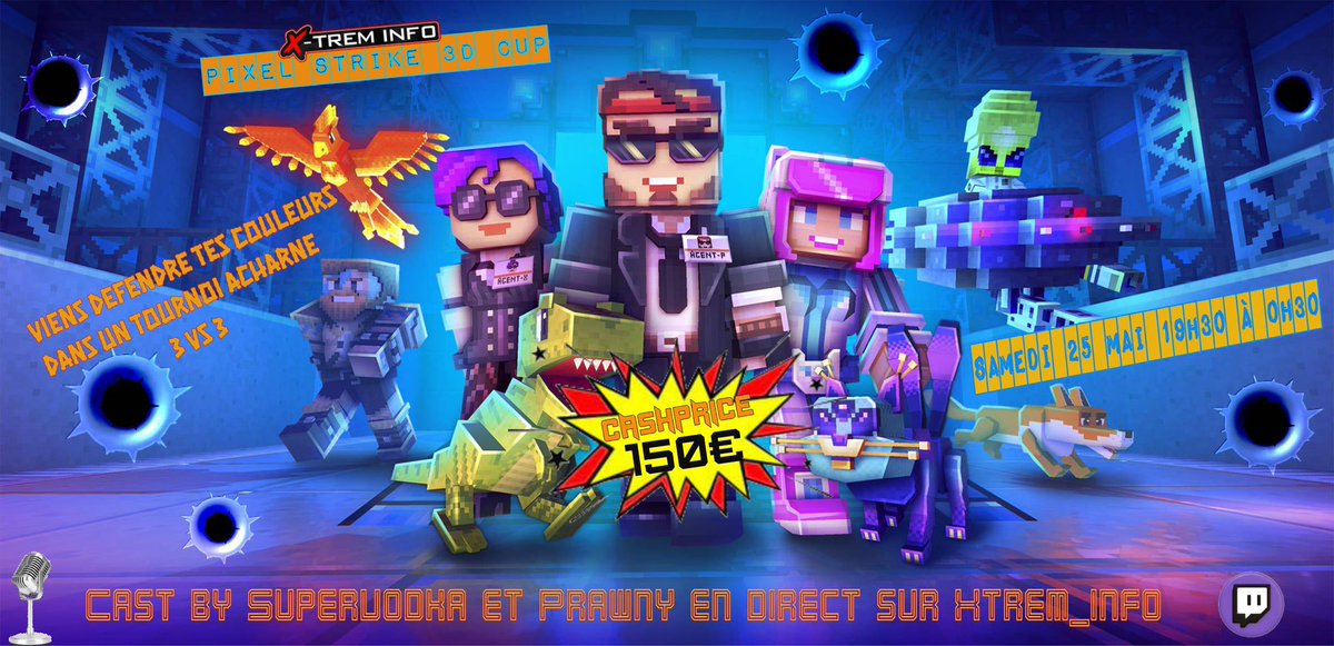 📢 Hey tout le monde ! 📢

Nous avons une super nouvelle pour vous : le tournoi de Pixel Strike 3D commence ce soir à 19h30 sur notre chaîne Twitch xtrem_info ! 🎮✨

Nos incroyables casters <a href="/VodkaStream/">SuperVodka</a> et <a href="/PrawnyTv/">Prawny</a> 🎙️🍹 seront là pour vous offrir des commentaires pro et de
