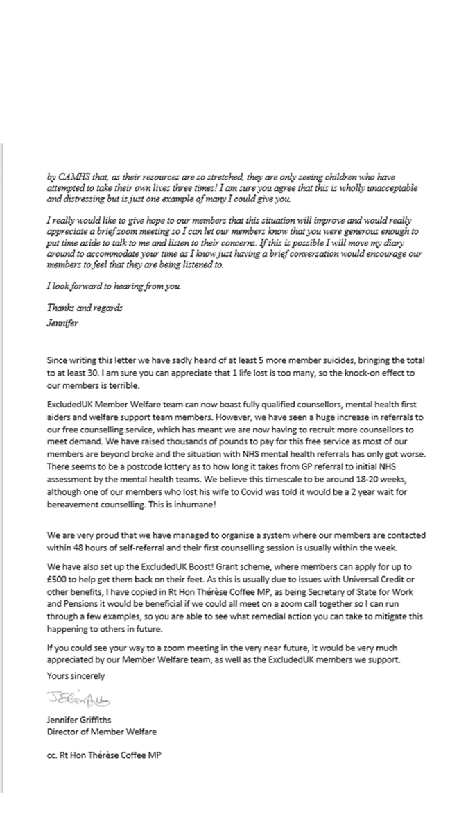 We really wish he hadn't as every day caused more and more grief and carnage! You were just as bad! Turning your back on #ExcludedUK members when you were Minister for Health and Suicide Prevention! Head of ExcludedUK, Jennifer Griffiths, wrote to you on Friday 27th August 2021