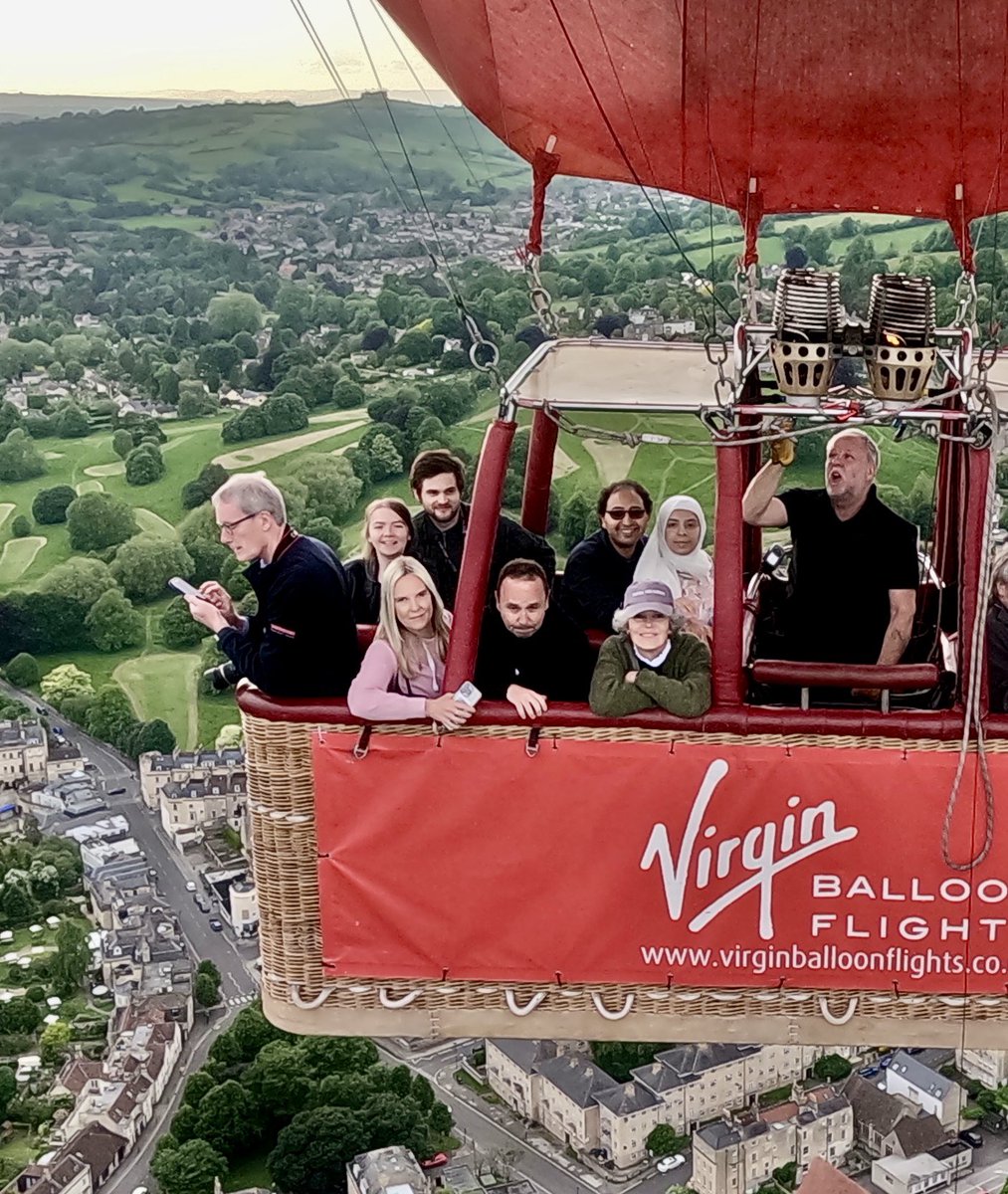 Me ‘tweeting’ while flying over Bath with Lady Y.  My deferred 60th-birthday present from our young adults.  Brill flight from nearby Royal Victoria Park on westerly wind so flew over Royal Crescent &amp; close to our house.  Almost as much fun as rotary wing! <a href="/18Squadron/">18(B) Squadron</a> <a href="/Virgin/">Virgin</a>
